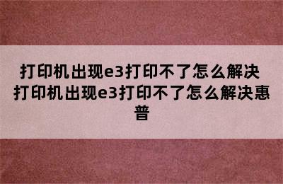 打印机出现e3打印不了怎么解决 打印机出现e3打印不了怎么解决惠普